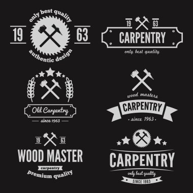 Set of logo, label, badge and logotype elements for sawmill, carpentry or woodworkers