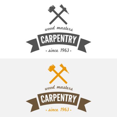 Vintage logo, label, badge and logotype elements for sawmill, carpentry or woodworkers
