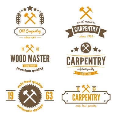 Set of logo, label, badge and logotype elements for sawmill, carpentry or woodworkers