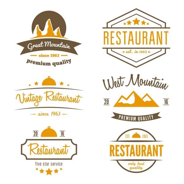 Conjunto de diferentes elementos de logotipo, rótulo, emblema, crachá e logotipo para restaurante, café, lanchonete, bar ou empresa — Vetor de Stock