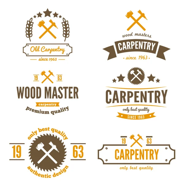 Set of logo, label, badge and logotype elements for sawmill, carpentry or woodworkers — ストックベクタ