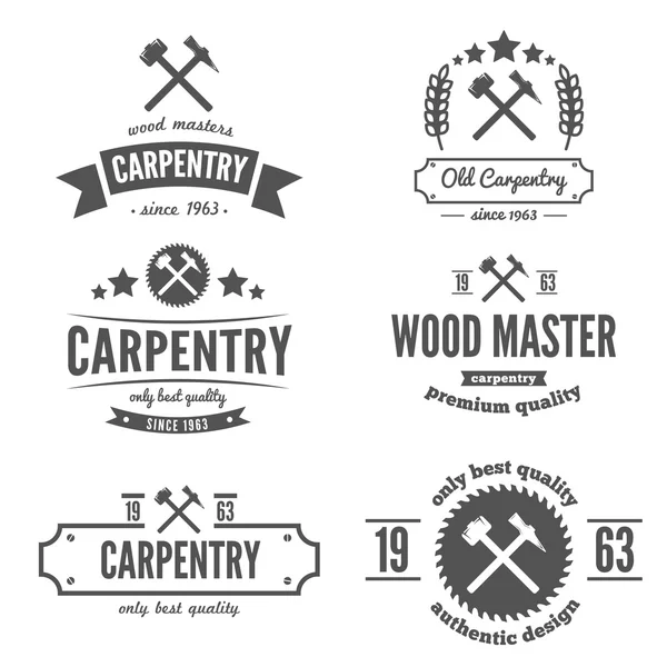 Set of logo, label, badge and logotype elements for sawmill, carpentry or woodworkers — ストックベクタ