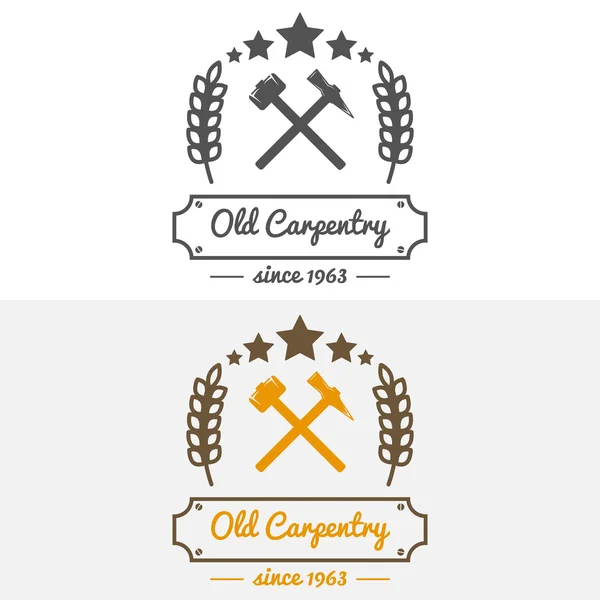 Logo, etichetta, distintivo e logotipo vintage per segheria, falegnameria o falegnameria — Vettoriale Stock