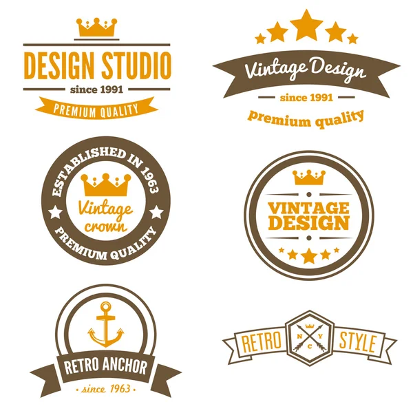 Retro Vintage Insignias eller Logotypes set. Vektordesignelementer, foretaksskilt, logoer, identitet, etiketter, skilt og gjenstander – stockvektor