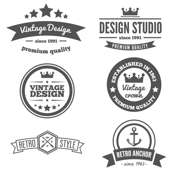 Retro Vintage Insignias veya Logotypes seti. Vektör tasarım ögeleri, iş işaretleri, logolar, kimlik, etiketler, rozetler ve nesneler