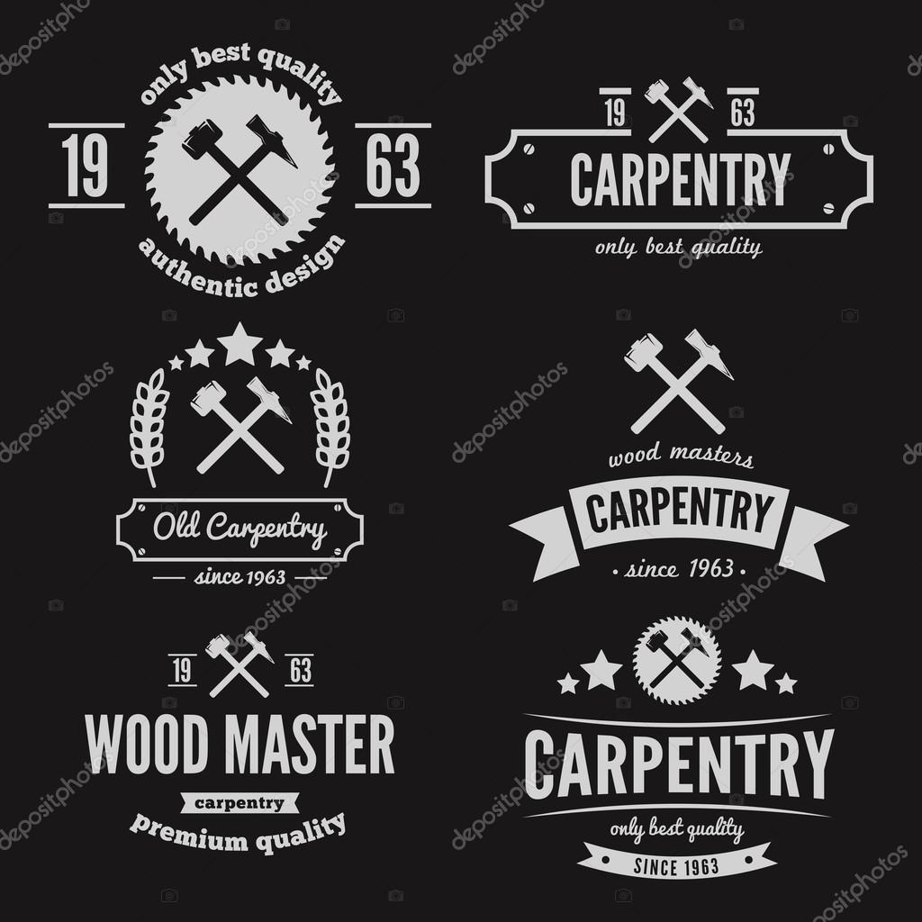 Set of logo and logotype elements for sawmill, carpentry and woodworkers
