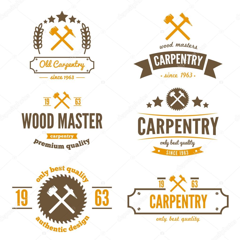 Set of logo and logotype elements for sawmill, carpentry and woodworkers