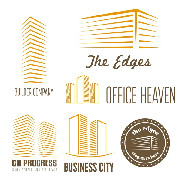 Set of logo, sticker, emblem, label and logotype elements for building company or business — Stok Vektör