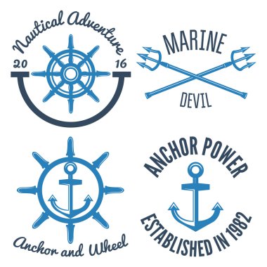 Retro vintage deniz etiketleri ve rozetleri logo şablonlar kümesi. 