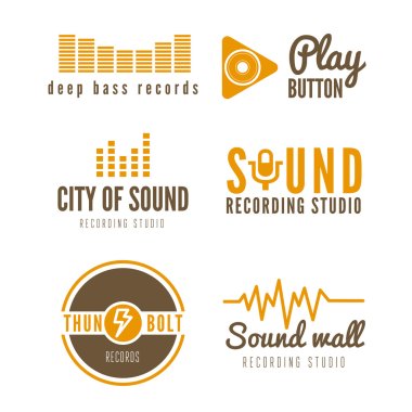 Set of logo, badge,label, sticker, emblem, print and logotype elements for recording studio or sound production