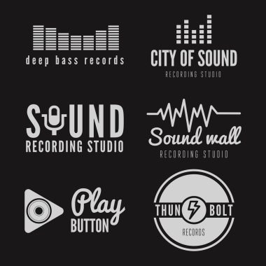 Set of logo, badge,label, sticker, emblem, print and logotype elements for recording studio or sound production