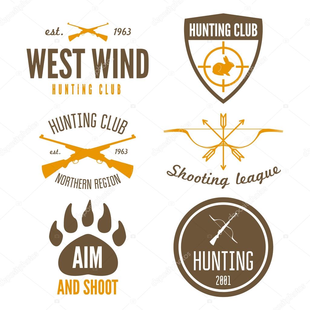 Set of logo, emblem, label or logotype elements for hunting club, shooting club