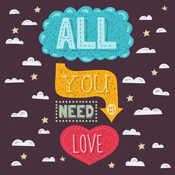 Illustrazione moderna dell'hipster di design piatto vettoriale con frase All You Need Is Love — Vettoriale Stock