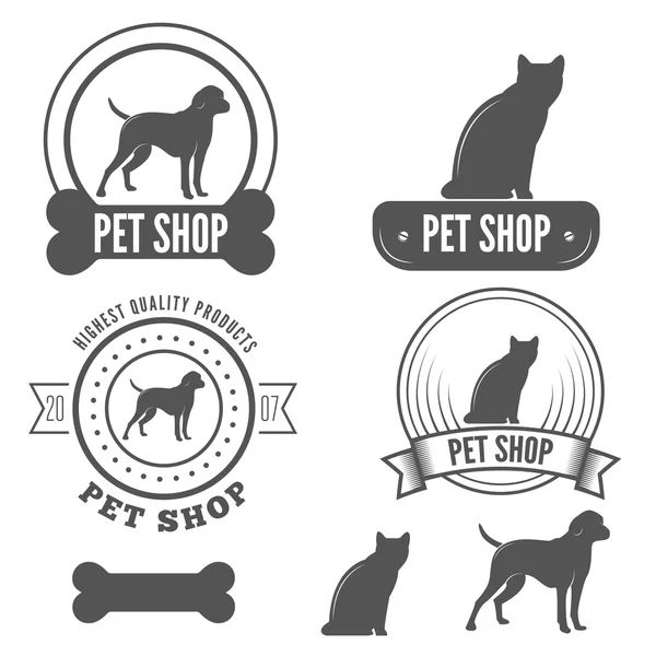 Conjunto de elementos de crachá, emblema e etiqueta vintage para pet shop, casa, preparação ou clínica — Vetor de Stock
