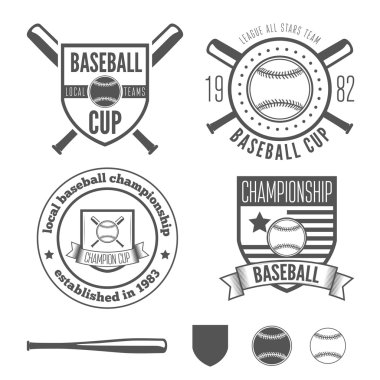 Set of vintage badge, emblem and elements for baseball team, banner or other design