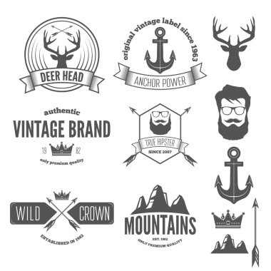 Set of stylish vintage hipster badge, modern emblem or logotype elements