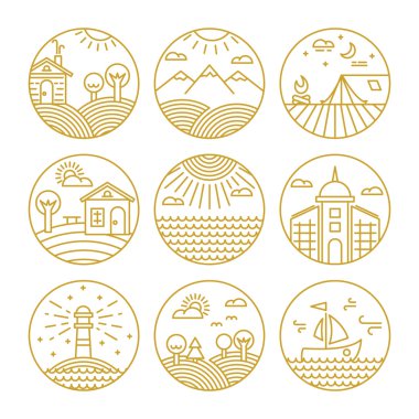 Vector concepts linear icons or badges and design elements with landscapes