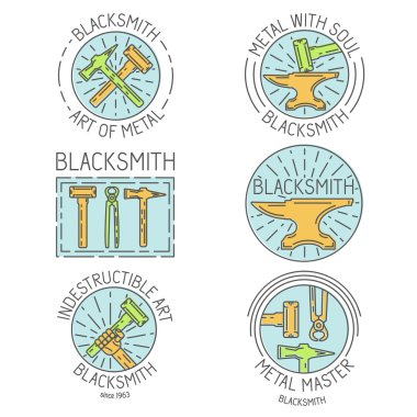 Collection of logo, elements and logotypes for blacksmith or shop