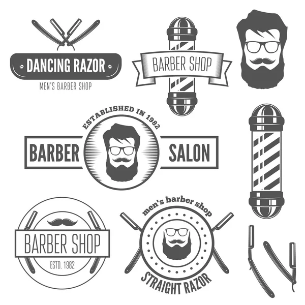 Conjunto de elementos de emblema, emblema ou logótipo vintage para barbearia e salão — Vetor de Stock