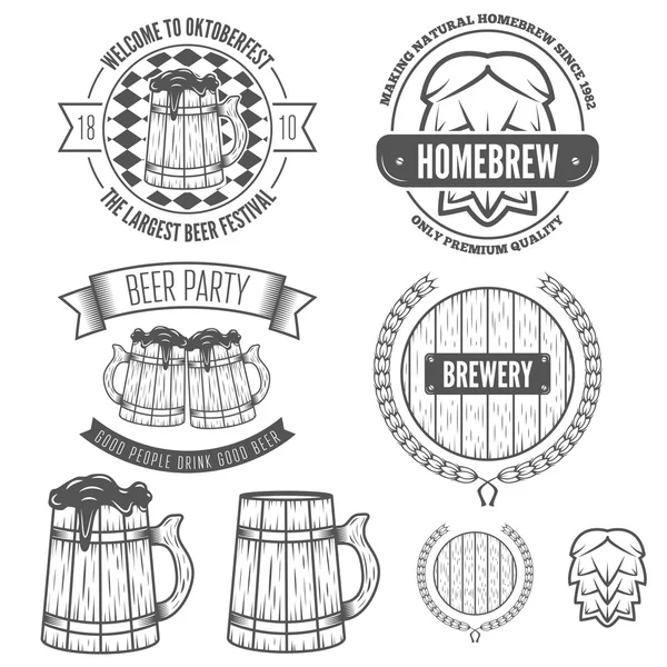 Set von Vintage-Abzeichen, Emblemen oder Logoelementen für Bier, Geschäft, Oktoberfest, Hausbrauerei, Taverne, Bar, Café und Restaurant — Stockvektor