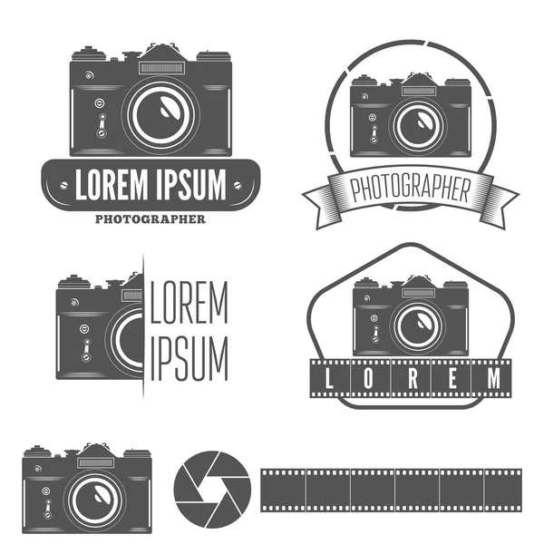 Conjunto de crachá, emblema, etiqueta e elementos para estúdio ou fotógrafo, fotografia —  Vetores de Stock