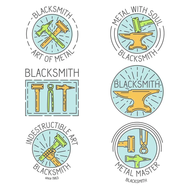 Collection of logo, elements and logotypes for blacksmith or shop — 图库矢量图片