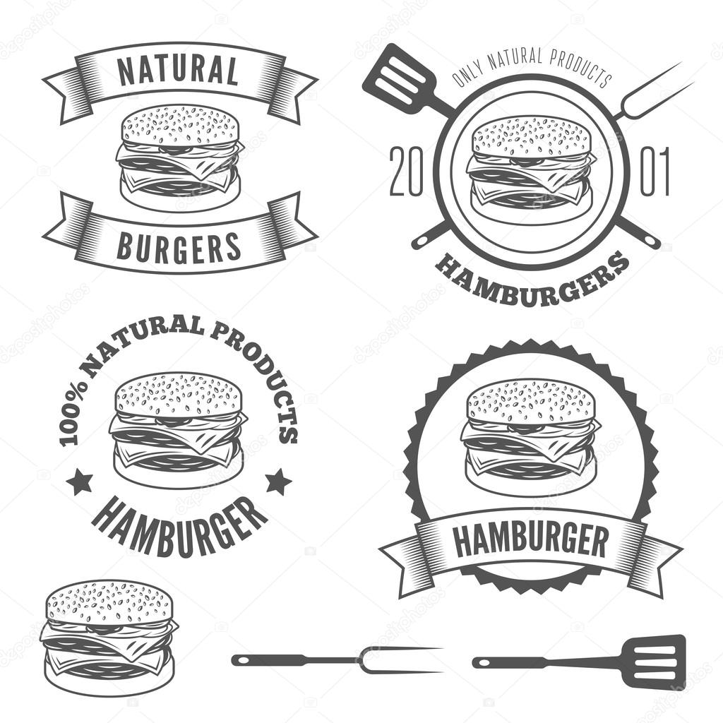 Set of logo, labels, stickers and logotype elements for fast food restaurant, cafe, hamburger and burger