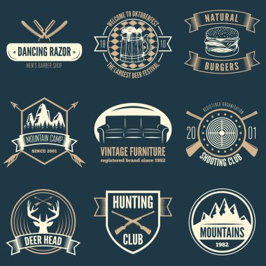 Retro Vintage Insignias set, vector design elements, business signs, identity, labels, badges, apparel, shirts, ribbons, stickers and other branding objects.