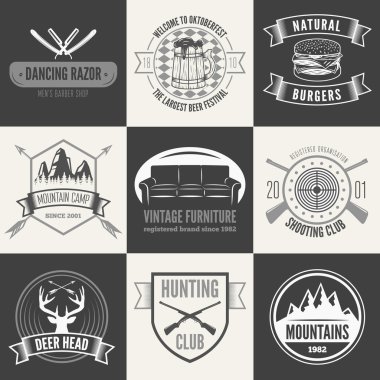 Retro Vintage Insignias set, vector design elements, business signs, identity, labels, badges, apparel, shirts, ribbons, stickers and other branding objects.
