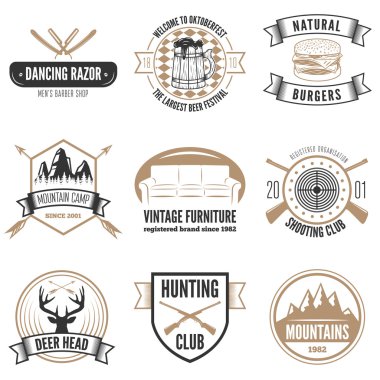 Retro Vintage Insignias set, vector design elements, business signs, identity, labels, badges, apparel, shirts, ribbons, stickers and other branding objects.