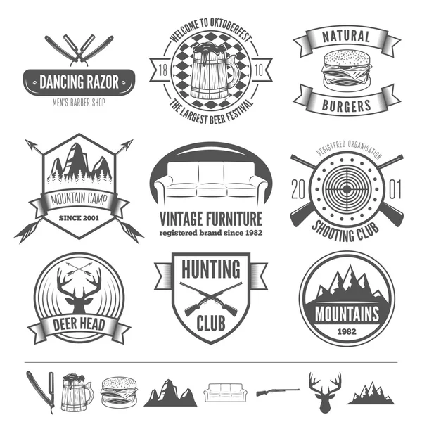 Retro Vintage Insignias set, vector design elements, business signs, identity, labels, badges, apparel, shirts, ribbons, stickers and other branding objects. — Stock vektor
