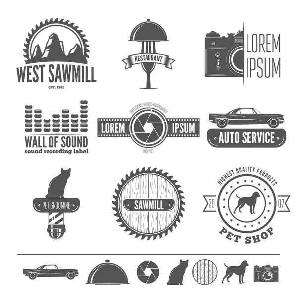 Retro Vintage Insignias set, vector design elements, business signs, identity, labels, badges, apparel, shirts, ribbons, stickers and other branding objects. — Stockový vektor