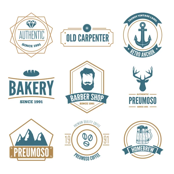 Retro Vintage Insignias set, vector design elements, business signs, identity, labels, badges, apparel, shirts, ribbons, stickers and other branding objects. — Stockvector