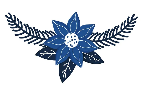 Mavi Renkli Çam Dallı Bir Kış Çiçeği Beyaz Arka Planda — Stok Vektör