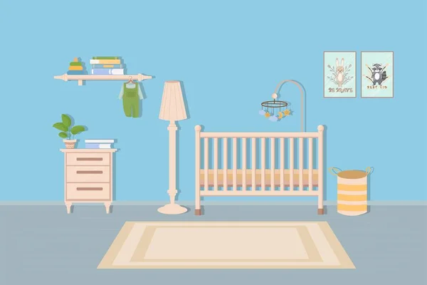 Bebé Habitación Niño Dormitorio Interior Con Muebles Diseño Lindo Cómodo — Vector de stock