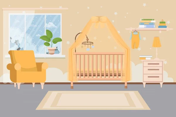 Elegante Moderno Cómodo Dormitorio Bebé Interior Habitación Cuna Silla Mesa — Archivo Imágenes Vectoriales