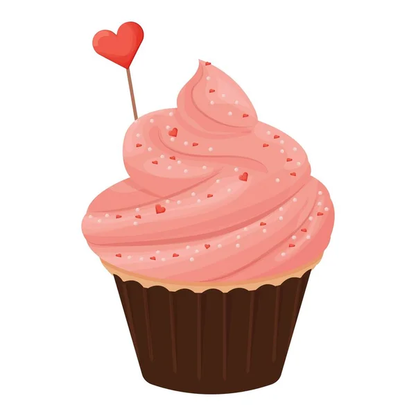 Cupcake Com Creme Rosa Saborosa Sobremesa Deliciosa Com Decoração Coração — Vetor de Stock