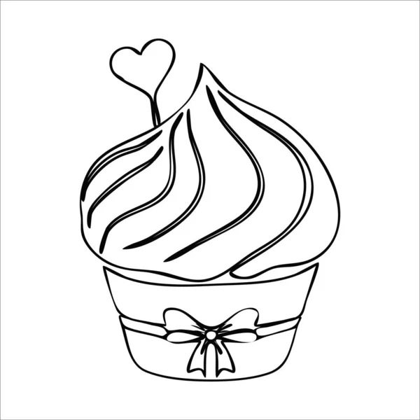 Cupcake Silueta Lineart Objekt Reklamní Kliparty Izolované Bílém Pozadí Sladký — Stockový vektor