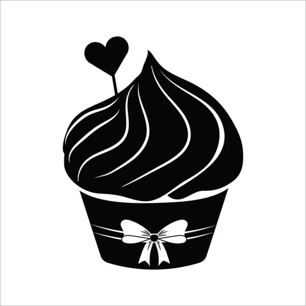 Cupcake Silueta Lineart Objekt Reklamní Kliparty Izolované Bílém Pozadí Sladký — Stockový vektor