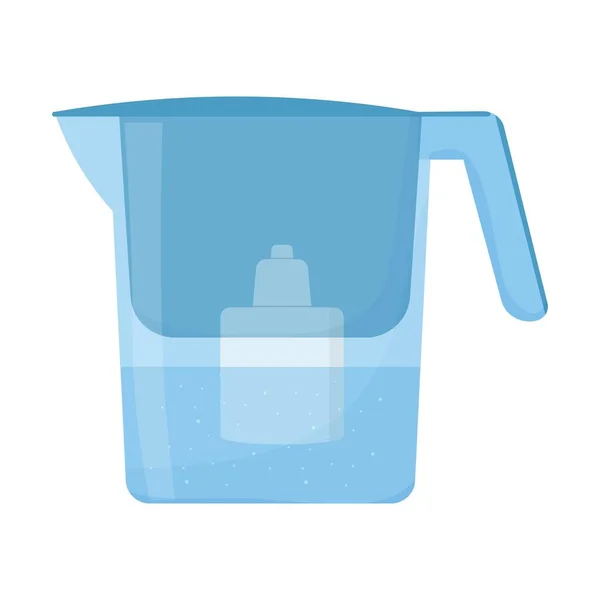 Water filter jar, kitchenware equipment for clean water in blue colour isolated on white background. Technology for health care in flat style, detailed drawing. — Stock Illustration Water Filter Jar Kitchenware Equipment Clean Water Blue Colour Isolated Royalty Free Stock Vectors