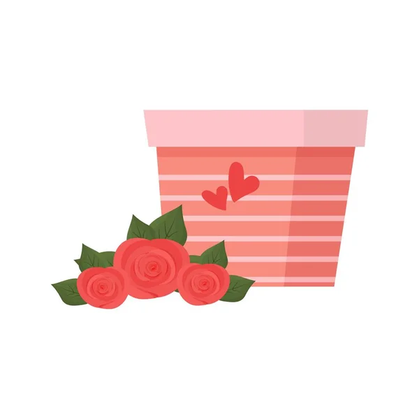 Cajas Regalo San Valentín Regalos Con Ramo Rosas Composición Elegante — Archivo Imágenes Vectoriales