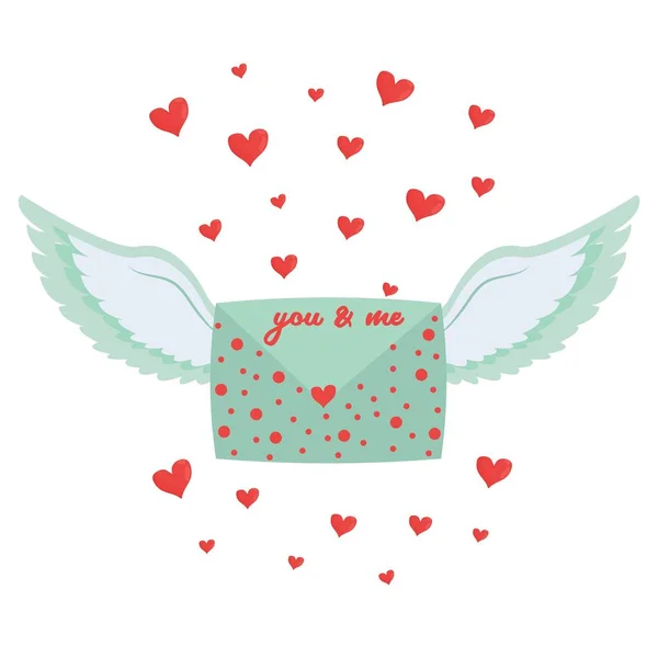 날개와 심장이 배경에 고립되어 귀여운 낭만적 인사랑 나한테 디자인 발렌타인데이 — 스톡 벡터