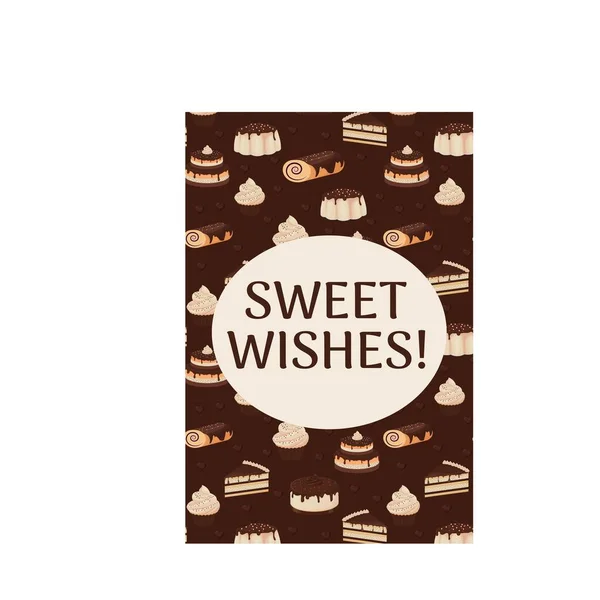 Grattis Födelsedagskortet Snyggt Vågigt Med Cupcake Text Grattis Födelsedagen Chokladfärg — Stock vektor