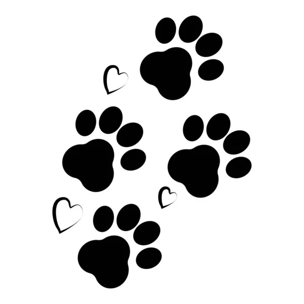 Dog Paw Marks Hearts Foot Print Isolated White Background Stock — Stock Vector