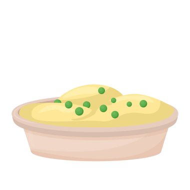 Beyaz arkaplan vektör illüstrasyonuna izole edilmiş fasulyeli patates püresi. Haşlanmış sebze, garnitür. Geleneksel mutfak.