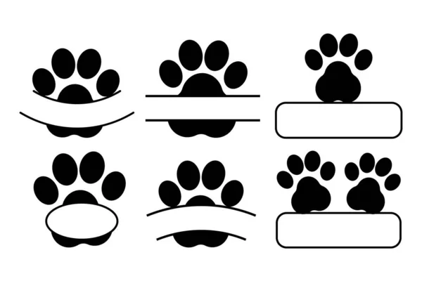 Állati mancsok sorozata sziluett monogram, fekete színű keret elszigetelt fehér háttér állomány vektor illusztráció. Egyszerű kialakítás, kreatív vágás, vinyl. — Stock Vector