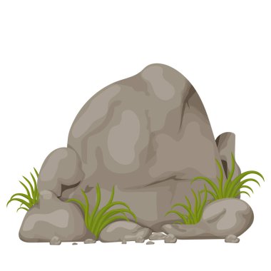 Kaya, çimen detaylı çizim jeolojik yapısı olan büyük taş, doku beyaz arka planda izole edilmiş. Oyun için yapı, tasarım ögesi, kaya. 