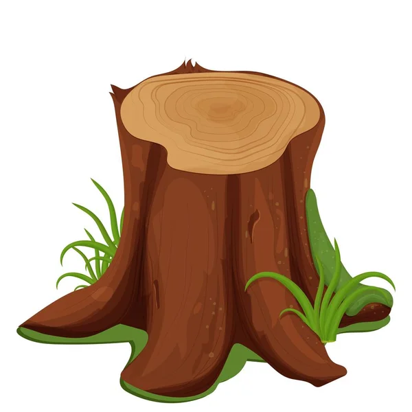 Tronco Podrido Árbol Con Musgo Hierba Estilo Dibujos Animados Aislado — Vector de stock