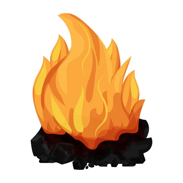 석탄을 태우고 불꽃을 태우고 배경에 스타일의 캠프파이어를 만듭니다 벽난로닫아 불씨와 — 스톡 벡터