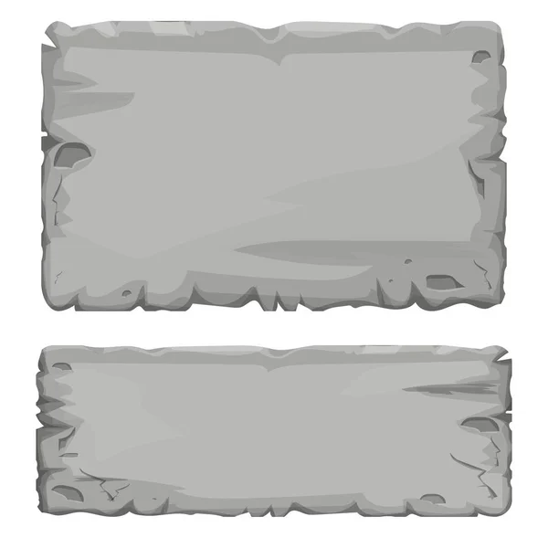 一套石碑 岩石横幅与裂缝的元素在卡通风格孤立的白色背景 接口游戏用灰色框架 方块块 — 图库矢量图片
